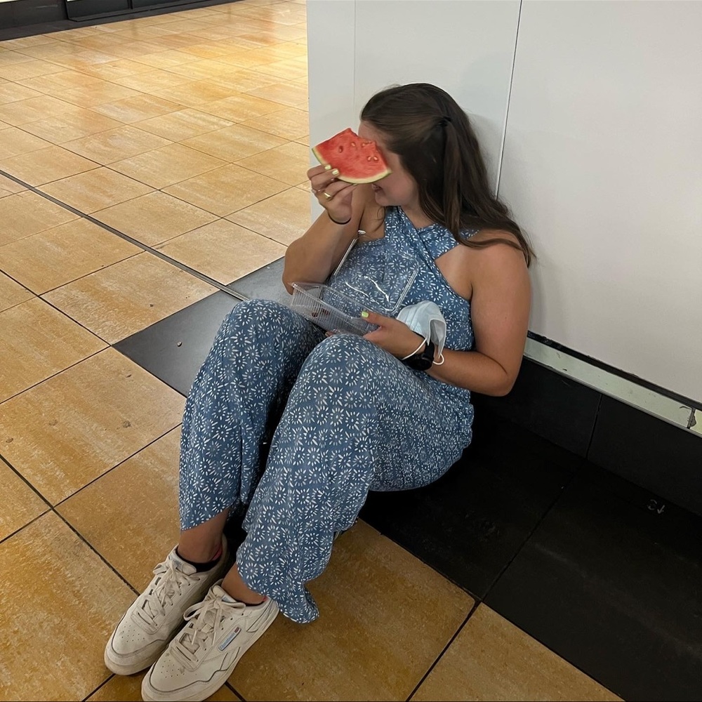 Blue patterned romper
